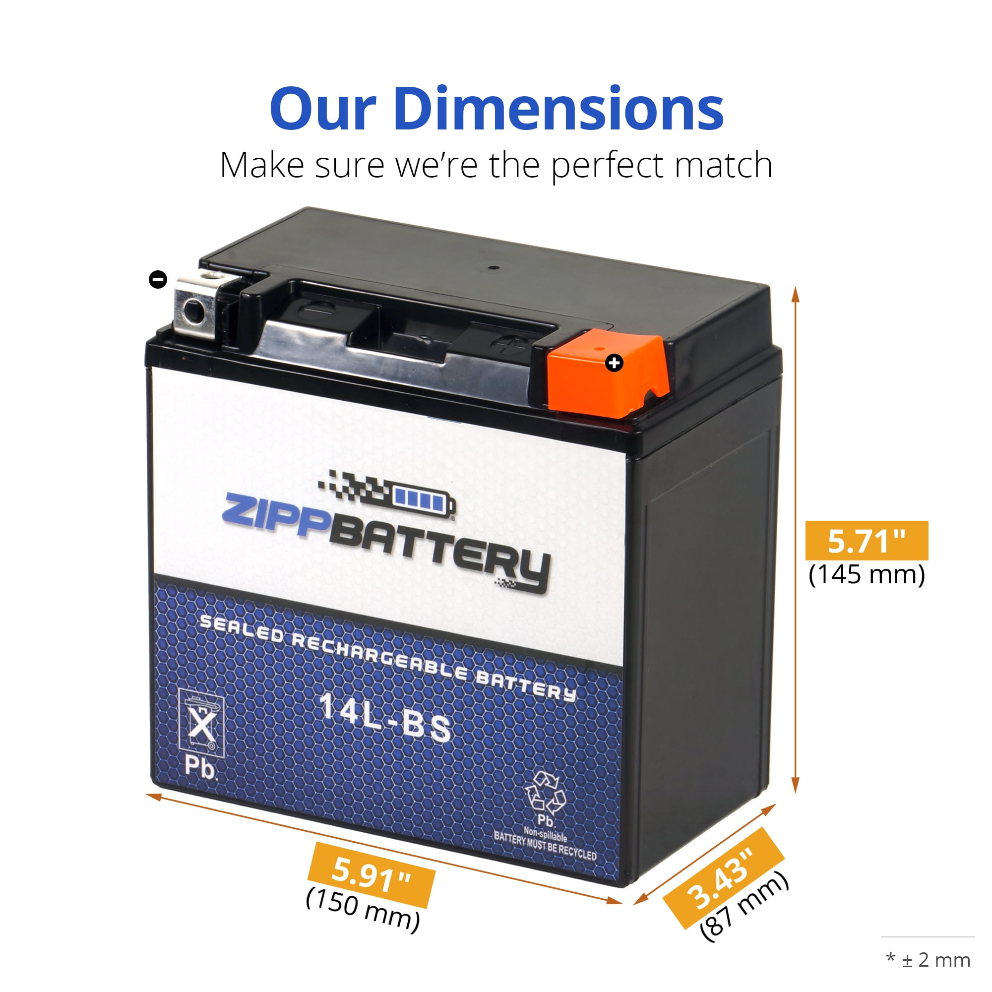 Zipp Battery YTX14-BS (14-BS 12 Volt,12 Ah, 200 CCA) Motorcycle Battery for Honda 1100cc Vt1100c, C3, T Shadow (spirit, Aero, A. C. E. Tourer) 2007