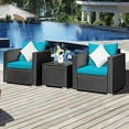 thumbnail image 1 of Costway 3PCS Patio Rattan Wicker Furniture Set Sofa Table W/Cushion Turquoise, 1 of 10