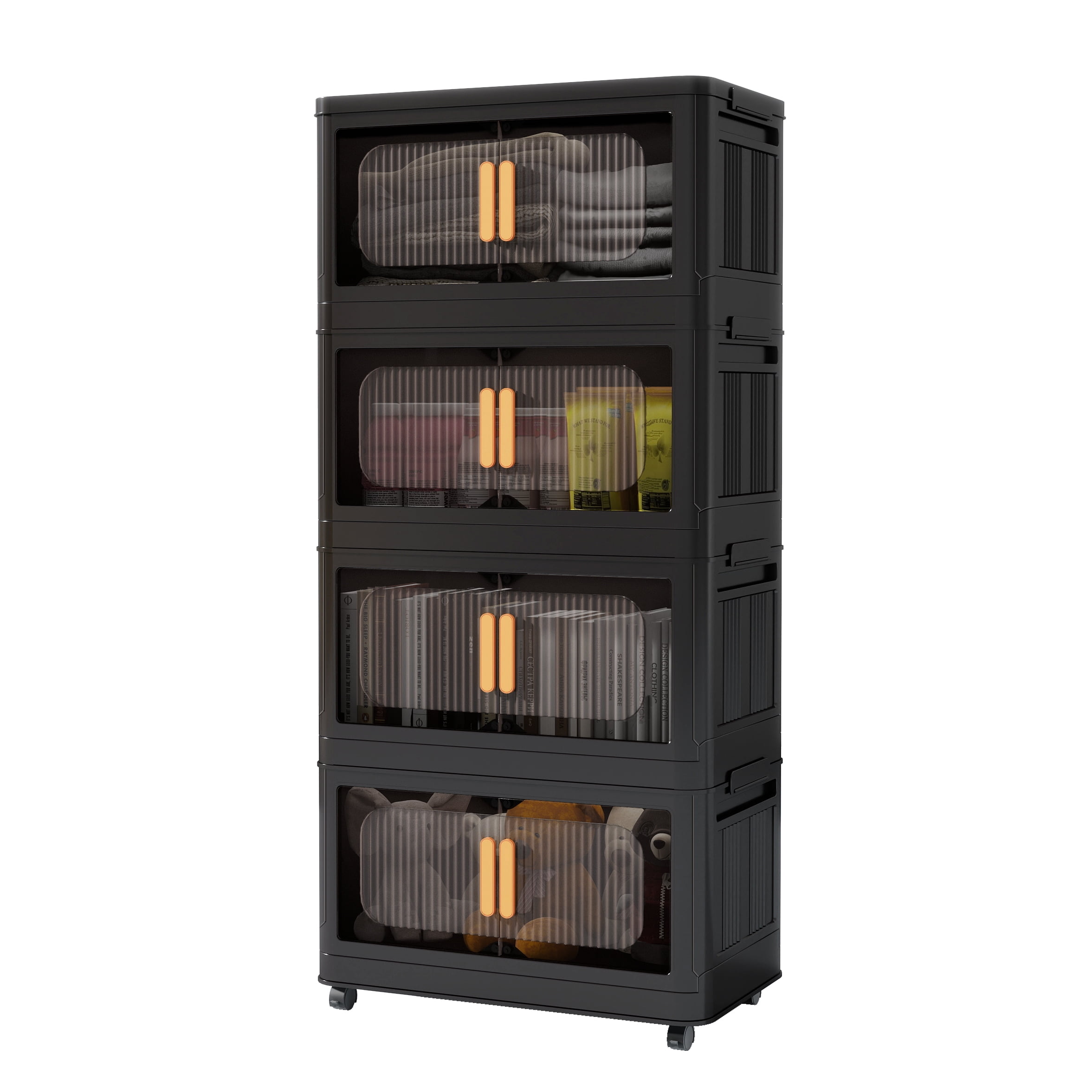 Aukfa 4 Tier Collapsible Storage Bins,Rolling Utility Organize Storage Cart,Black