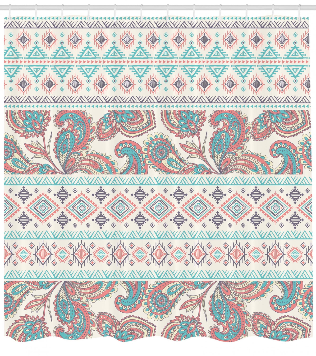 Floral Paisley Print Design Coral Brown Beige Cloth Fabric Shower Curtain