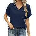thumbnail image 2 of Blczomt Short Sleeve Womens T Shirts Dressy V Neck Blue Shirt Elegant Formal Plain Womens Blouses, 2 of 8