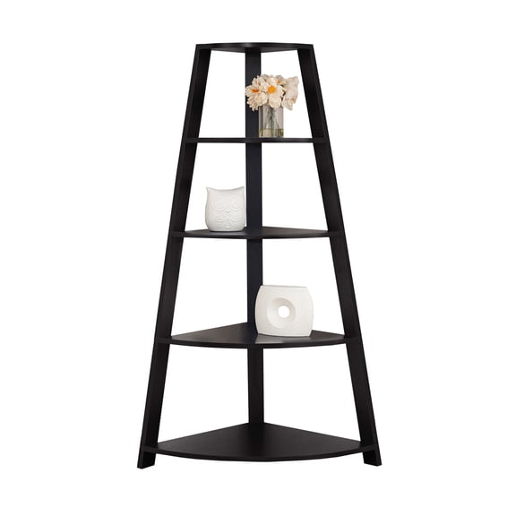 Monarch Specialties Bookshelf, Etagere, Corner, 4 Tier, 60"H, Office, Bedroom, Brown Laminate