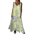 thumbnail image 3 of Vestido Bohemio de Verano con Tirantes Finos, Sin Mangas y Cuello en V para Mujer, con Estampado Floral, para Vacaciones, Color Amarillo, Talla S, 3 of 10