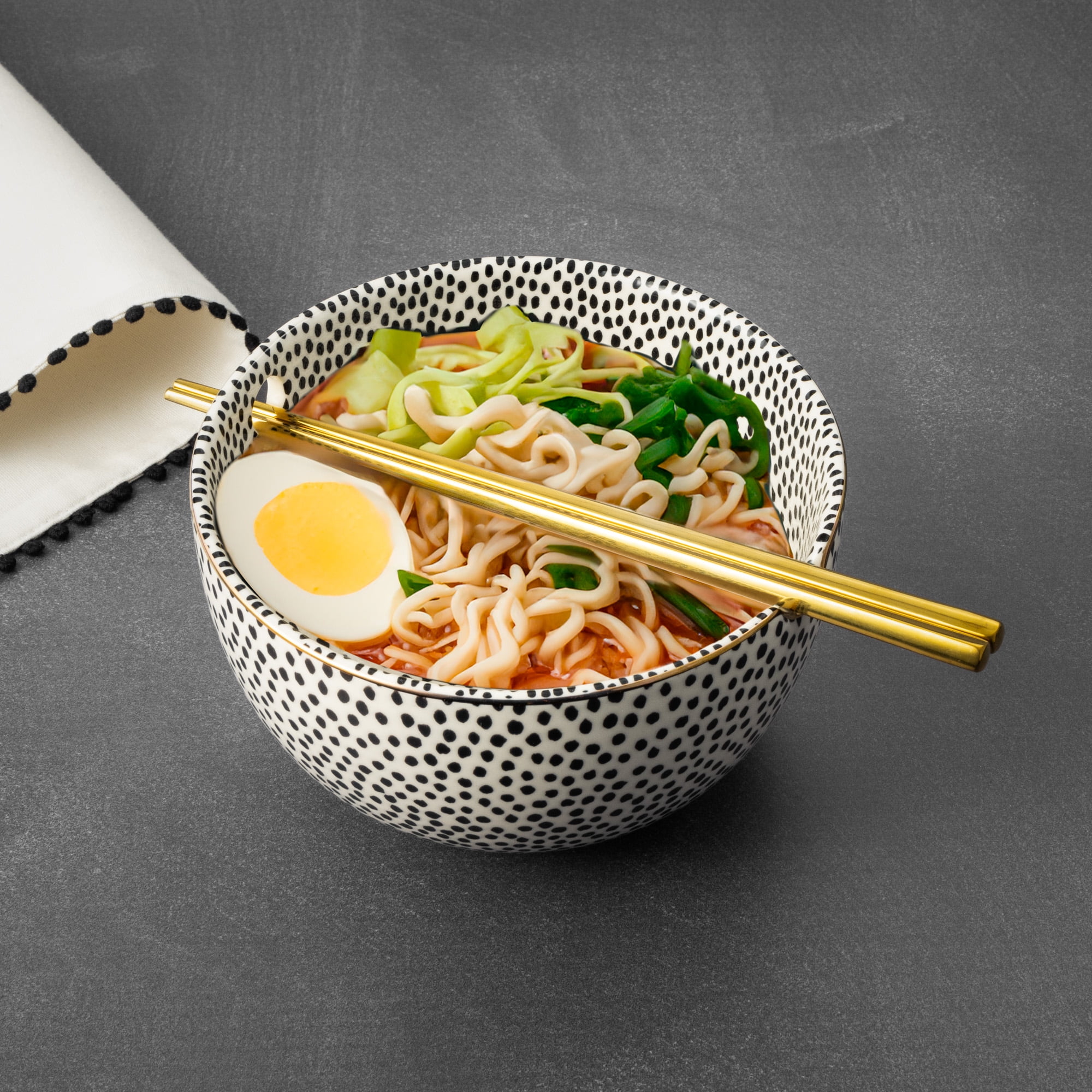 Thyme & Table Dot Collection, 2 Pack Ramen Bowl Set with Chopsticks