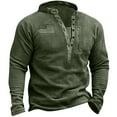 thumbnail image 2 of Luxalzxs Mens Henley Collar Long Sleeve V-Neck Tactical Fleece Button American Flag Fashion Patriotic Pullover Sweatshirt, 2 of 3