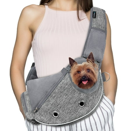 PetAmi Dog Sling Carrier for Small Dogs  Puppy Carrier Sling Purse  Dog Bags For Traveling  Carrying Bag to Wear Medium Cat  Adjustable Crossbody Pet Sling Travel  Poop Bag Dispenser  Max 10 lbs  Gray