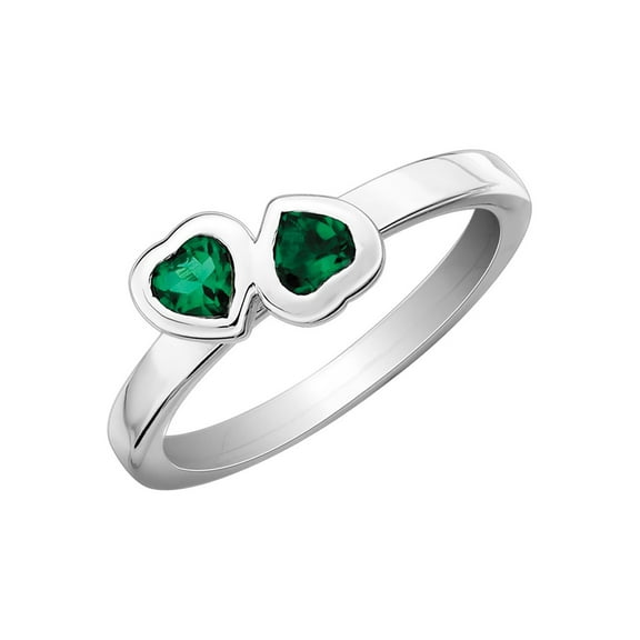 Lab-Created Emerald Double Heart Ring 2/5 Carat (Ctw) in Sterling Silver for Women