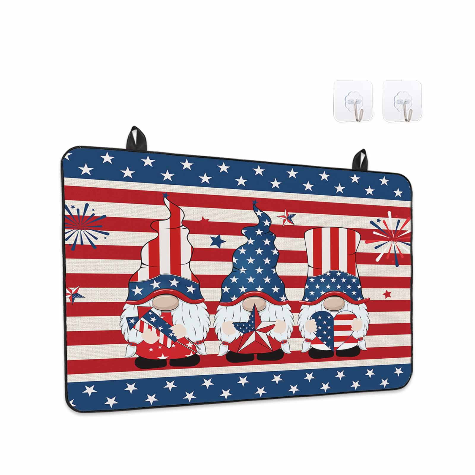 Independence Day Gnomes Stove Top Cover for Electric Stove, Heat-proof & Non Slip Glass Top Stove Cover Protector, 4th of July Red Striped Kitchen Flat Cooktop Rubber Mat 24x21 Inches