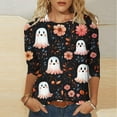 thumbnail image 2 of Womens 3/4 Length Sleeve Shirts Halloween Blouses Fashion Halloween Printed Plus Size Tunic Tops Blouses Fall Casual Round Neck Pullover Halloween Holiday Costume TShirt, 2 of 5