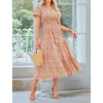 thumbnail image 2 of Summer for Women 2025 Casual V Neck Puff Short Sleeve Smocked Flowy Beach Boho Long Floral Maxi Dress Orange XXL, 2 of 7
