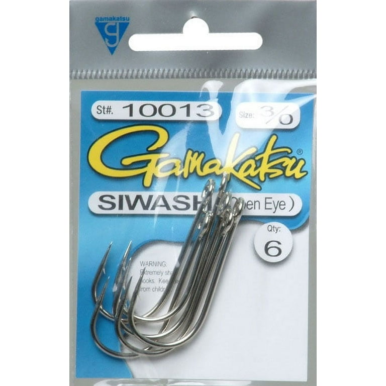 Gamakatsu 6pk Siwash Open-Eye Hook, Nickel 