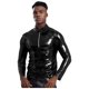 thumbnail image 3 of Abrigo de látex brillante metálico para hombre, ropa de club para hombre, camisa de látex de cuero sintético brillante, cuello alto, manga larga, camisa con cremallera frontal, 3 of 5