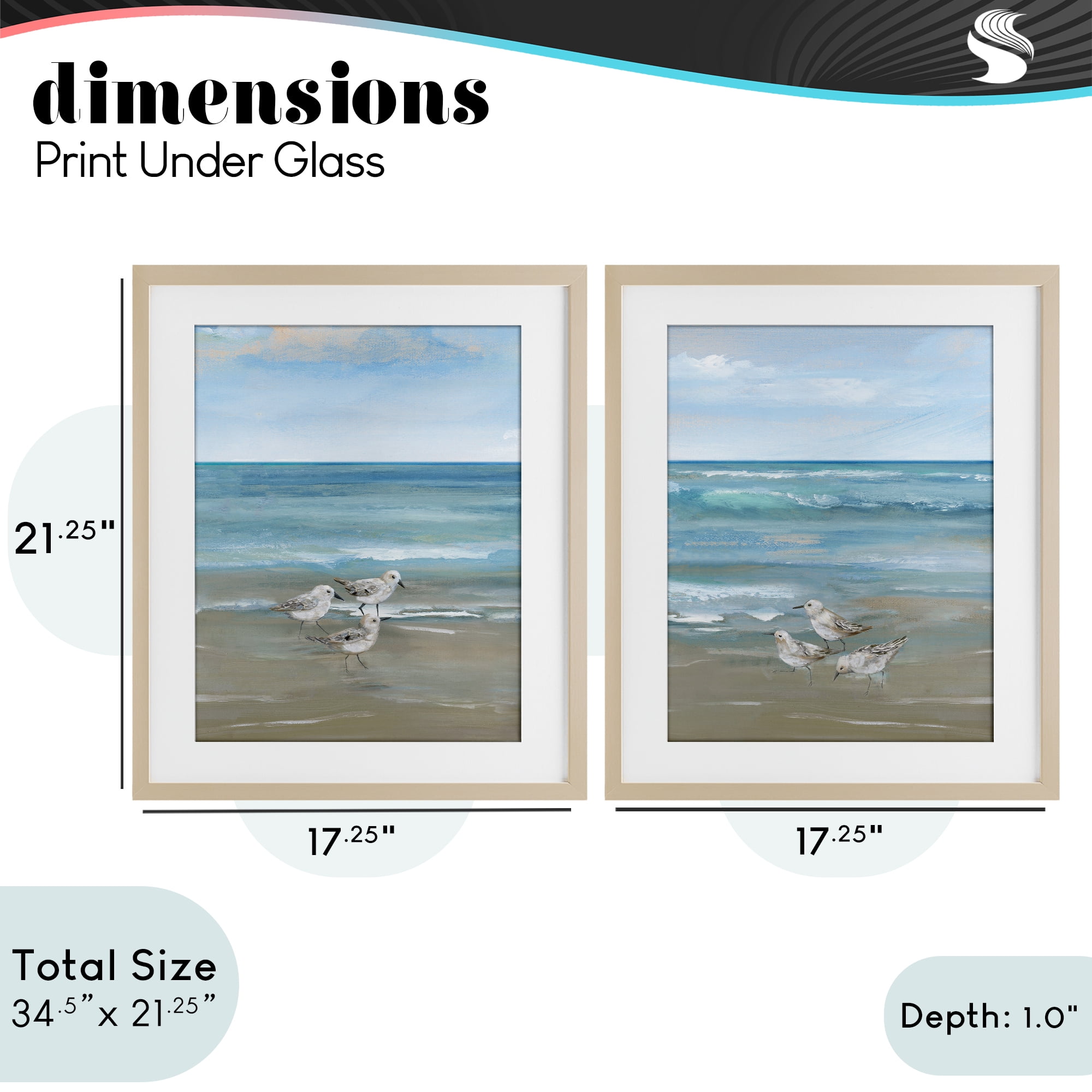 Stupell Industries Seaside Sanderlings at Dawn 2 Piece Birch Framed Print Under Glass Set, design by Nan