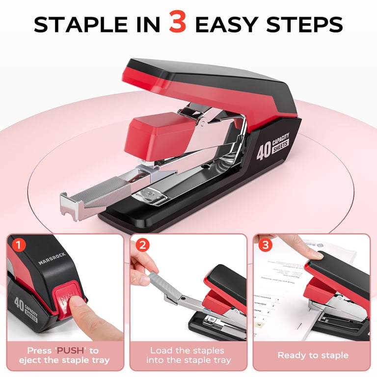 Heavy Duty Desktop Stapler, 40-Sheet Capacity, Red photo 2