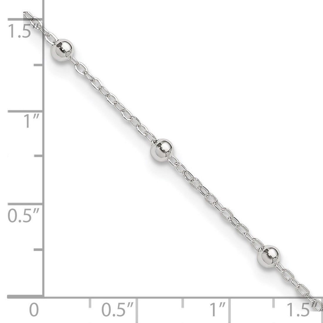 925 Sterling Silver 1mm Beaded Chain Plus 1in Extension Anklet 10 Inch Anklet for Women and Men