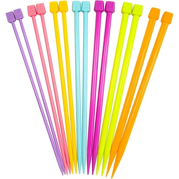 14PCS Plastic Knitting Needles, 4 mm-10 mm Colourful Single Pointed Knitting Straight Pins, 10 Inch Long Straight Knitting Needles, Single Head Colorful Knitting Needles Set