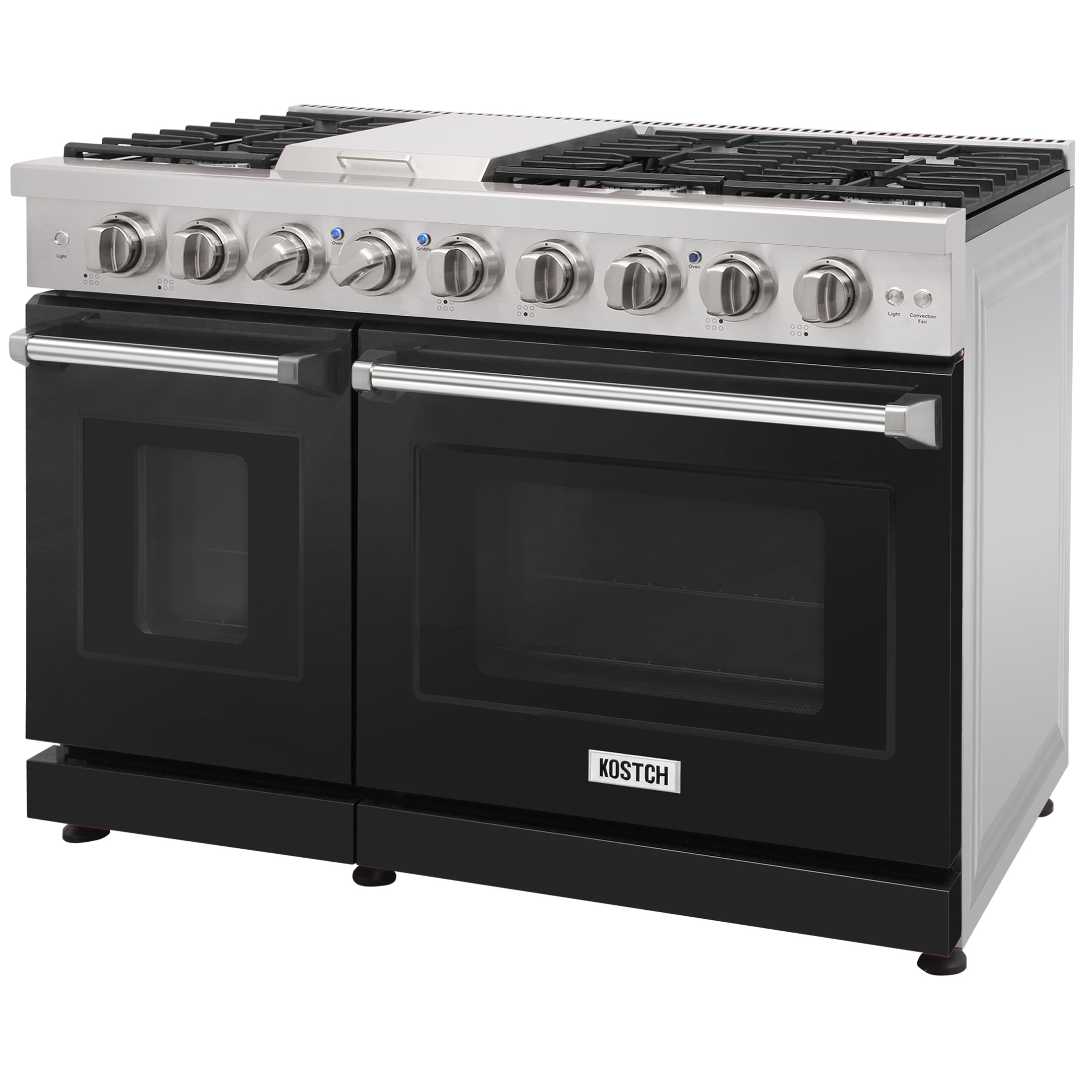 KOSTCH 48in Natural Gas Range with 6 Burners & 1 Griddle and Double Ovens, Stainless Steel in Black