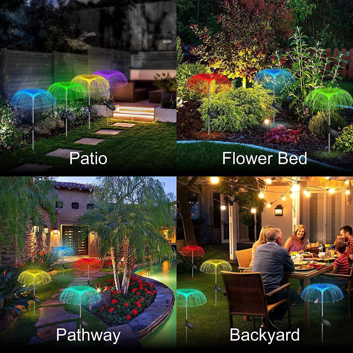 Happon 2 Pack Solar Outdoor Lights Decorative, Solar Flower Lights Jellyfish Fairy Lights Waterproof for Patio Yard Backyard Pathway Garden Decor, 7 Color Change Christmas Decorations