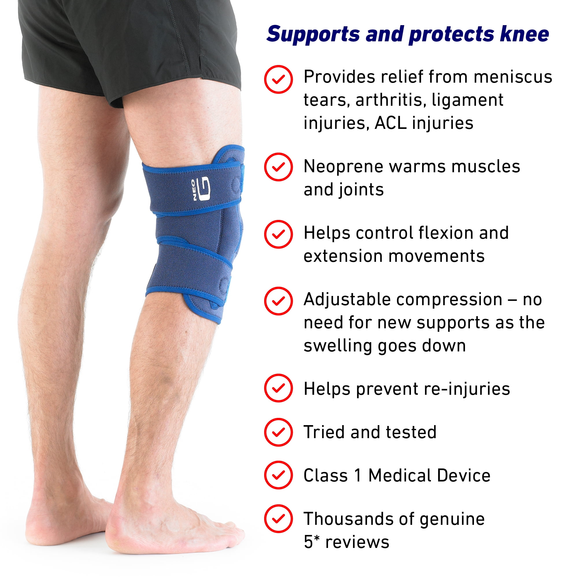 Neo G Hinged Knee Brace for Women and Men - Knee Support Open Patella for Joint Knee Pain Relief, Meniscus Tear, Arthritis, Rehabilitation, Strains, Sprains - Adjustable Compression - One Size