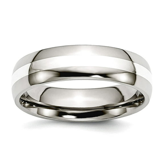Stainless Steel Silver Inlay 6mm Polished Band Ring Size 7 Ring for Women and Men