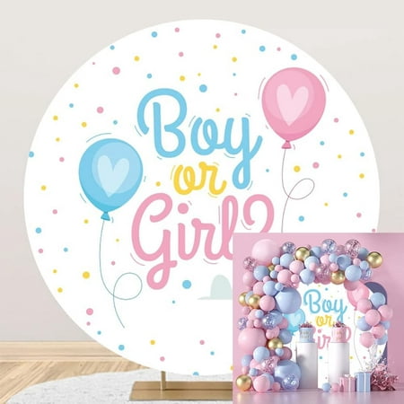 Image of Gender Reveal Round Backdrop Cover Boy or Girl Party Decoration Photography Background Blue Pink Dots Balloon