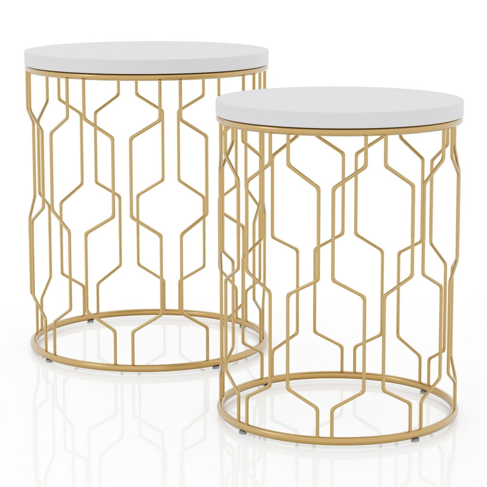 Furniture of America Ryk 2Piece Metal Base Nesting Tables, Gold