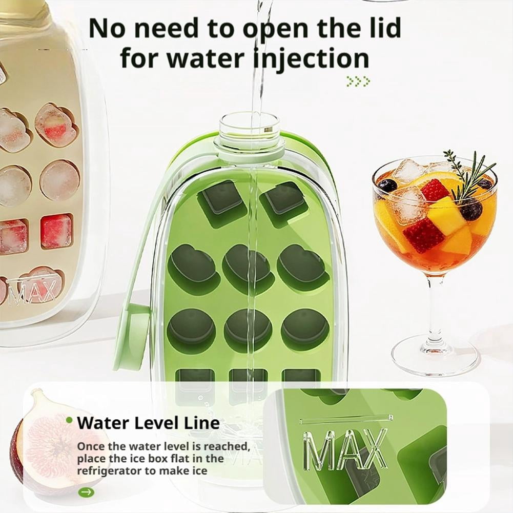 Ice Cube Mold Cups,Leak-Proof Bottle,Built-In Ice Cube Mold and Straw,2 in 1 Zero-Touch Press Cubes Bottle,Press To Release Ices Tray for Home Ices Making, Outdoor Picnics, Office Use