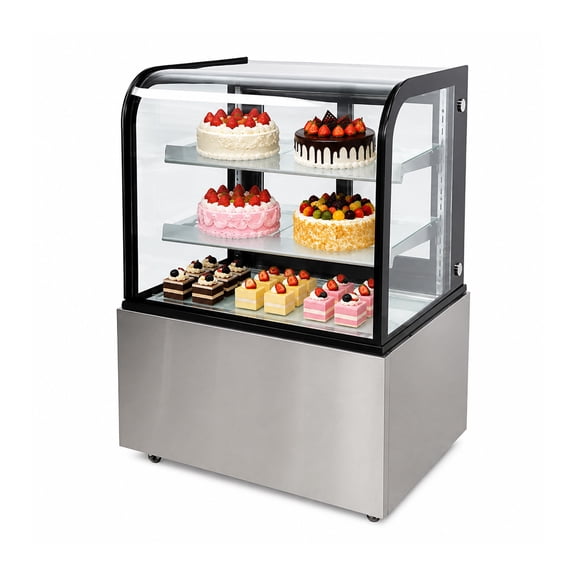 36" Commercial Refrigerated Bakery Display Case, Curved Glass Cake Showcase Refrigerator, LED Lighting, ETL