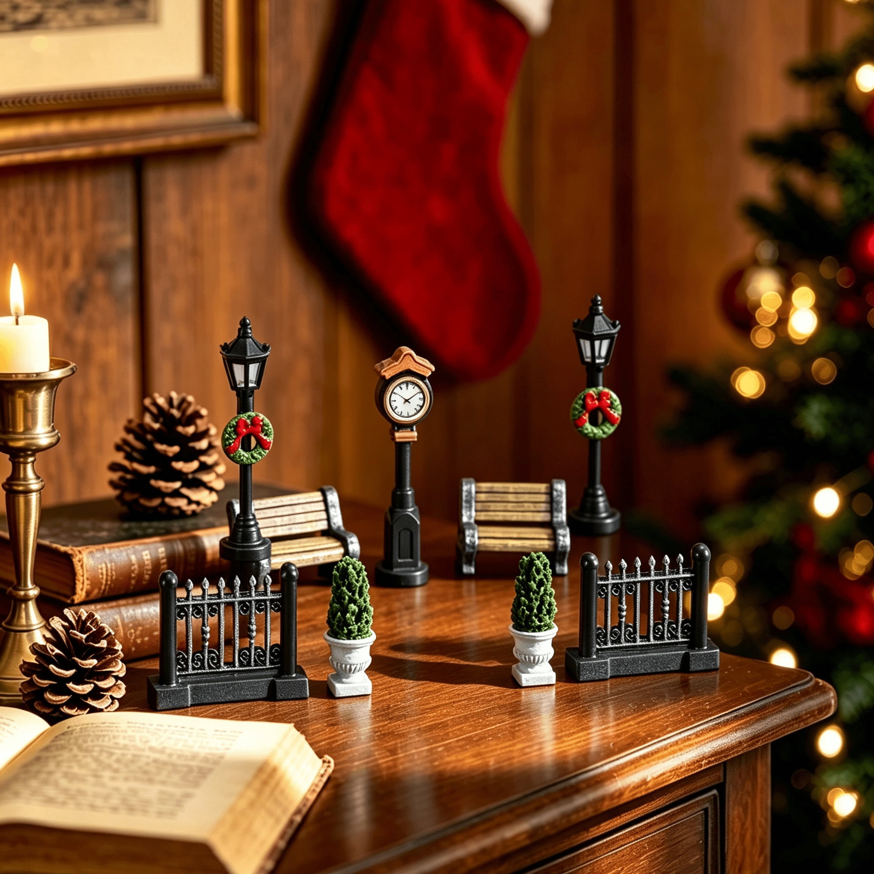Christmas Village Decorative Figurine Accessory Set, Multicolor, 9 Pieces, by Holiday Time