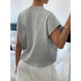 thumbnail image 5 of Women'S Ribbed Sweater Crew Neck Short Sleeve Loose Fit Floral Knit Pullover Tops Silver XL, 5 of 8