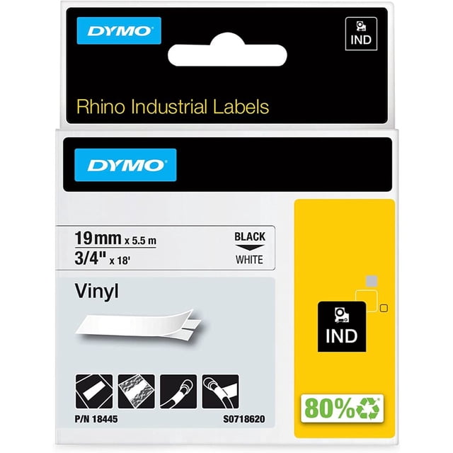Dymo M18445 Cinta Rhino Vinilo 19mm negro/blanco