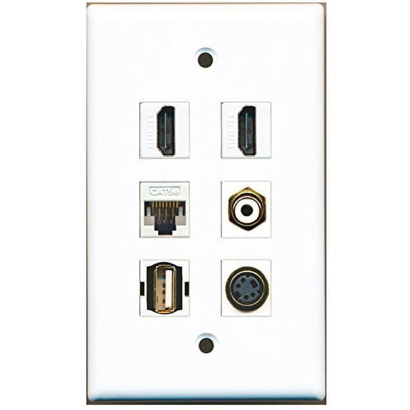 RiteAV - 2 HDMI 1 Port RCA White 1 Port USB A-A 1 Port S-Video 1 Port Cat5e Ethernet White Wall Plate