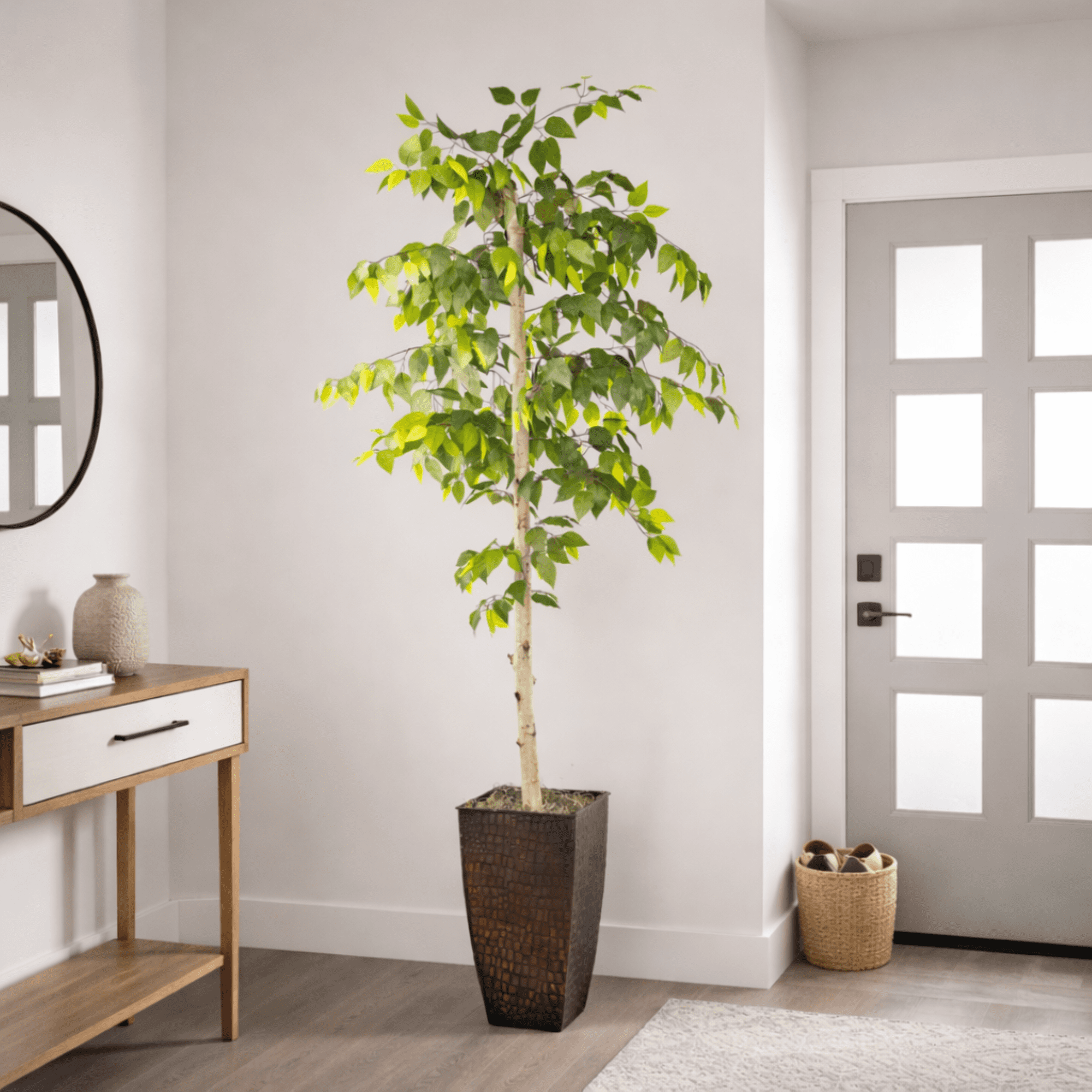 Artificial Tree, 6ft Artificial Designer Ficus Tree in a Copper Embossed Metal Pot by LCG Florals, Faux Designer Fake Indoor Tree for Living Room, Office, and Home Décor