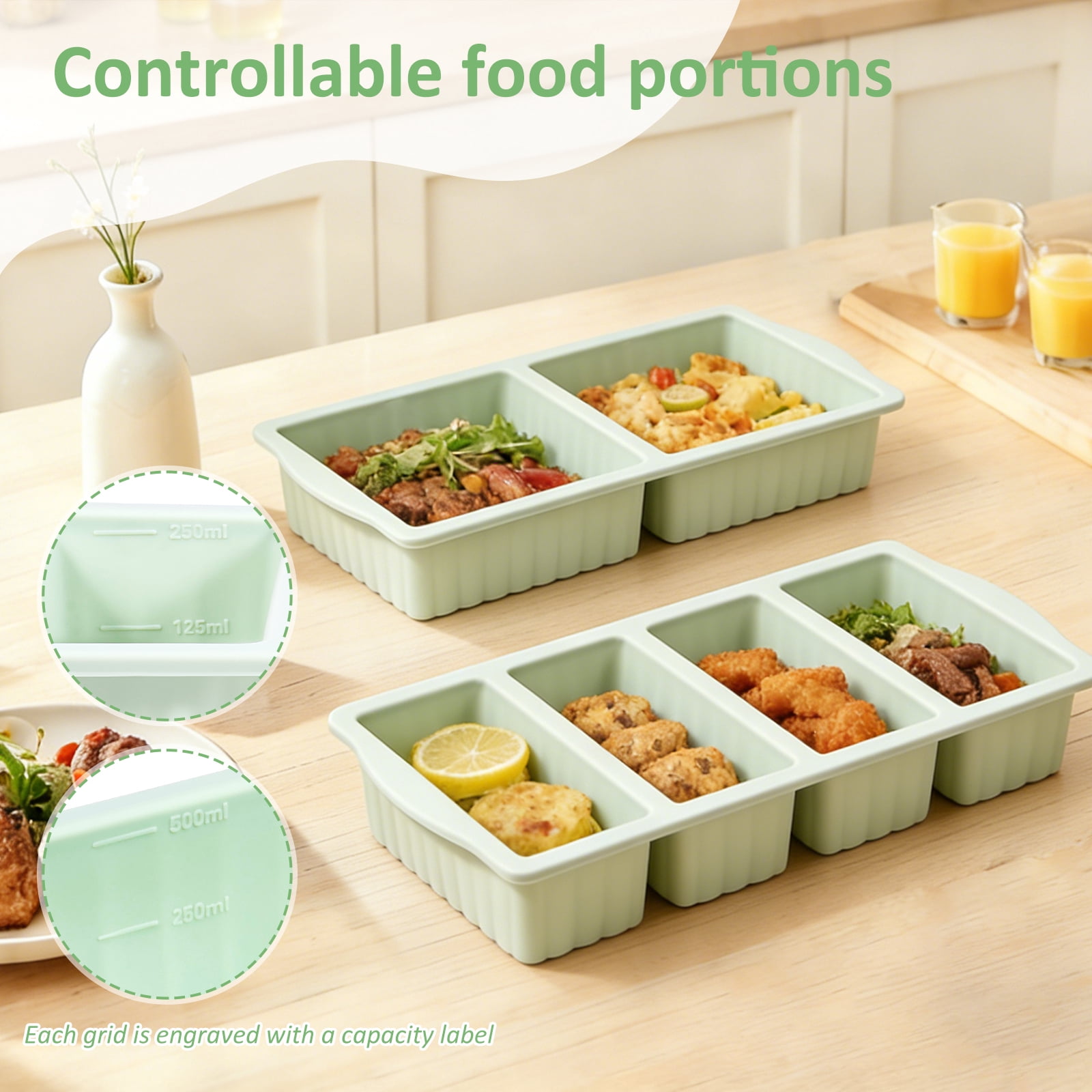 FYJUCPA Silicone Freezer Tray with Lid, 2Pcs Soup Freezer Container Mold Ice Cube Tray Set, Portion Control Meal Prep Oven Dishwasher Safe