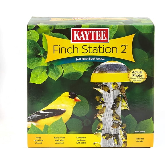 Kaytee Wild Bird Finch Station 2 Soft Mesh Sock Feeder, Includes, Yellow, 4 Socks