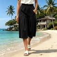 thumbnail image 7 of Karymi Jeans for Women Elastic High Waist Pleated Culottes, Casual Solid Cropped Capri Pants with Pockets, Wide Leg Calf-Length Trousers Summer Outfits, 7 of 7