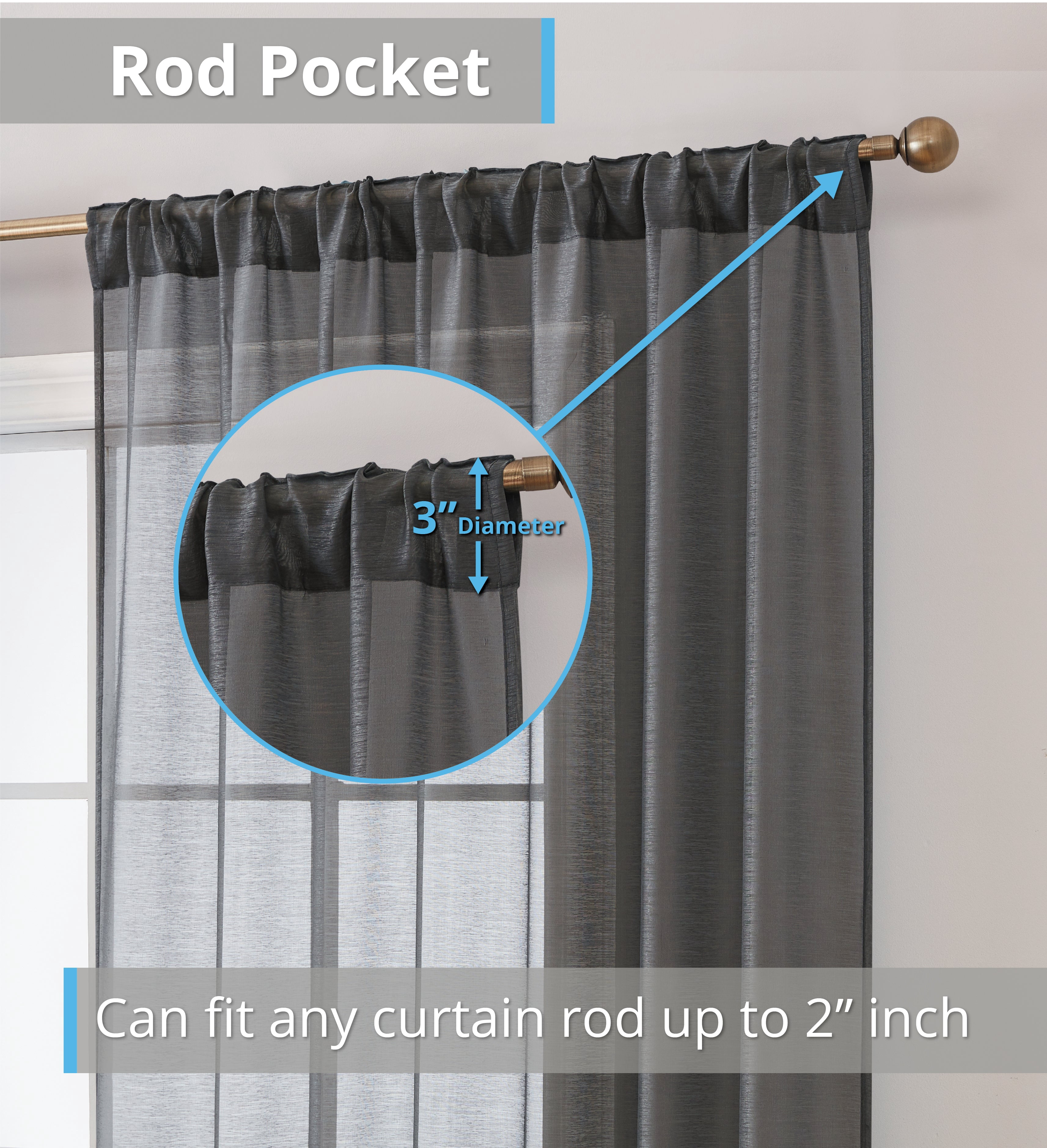 THD Scarlett Semi Sheer Pocket Top & Back Tab Lightweight Window Curtains Drapery Panels, 2 Panels