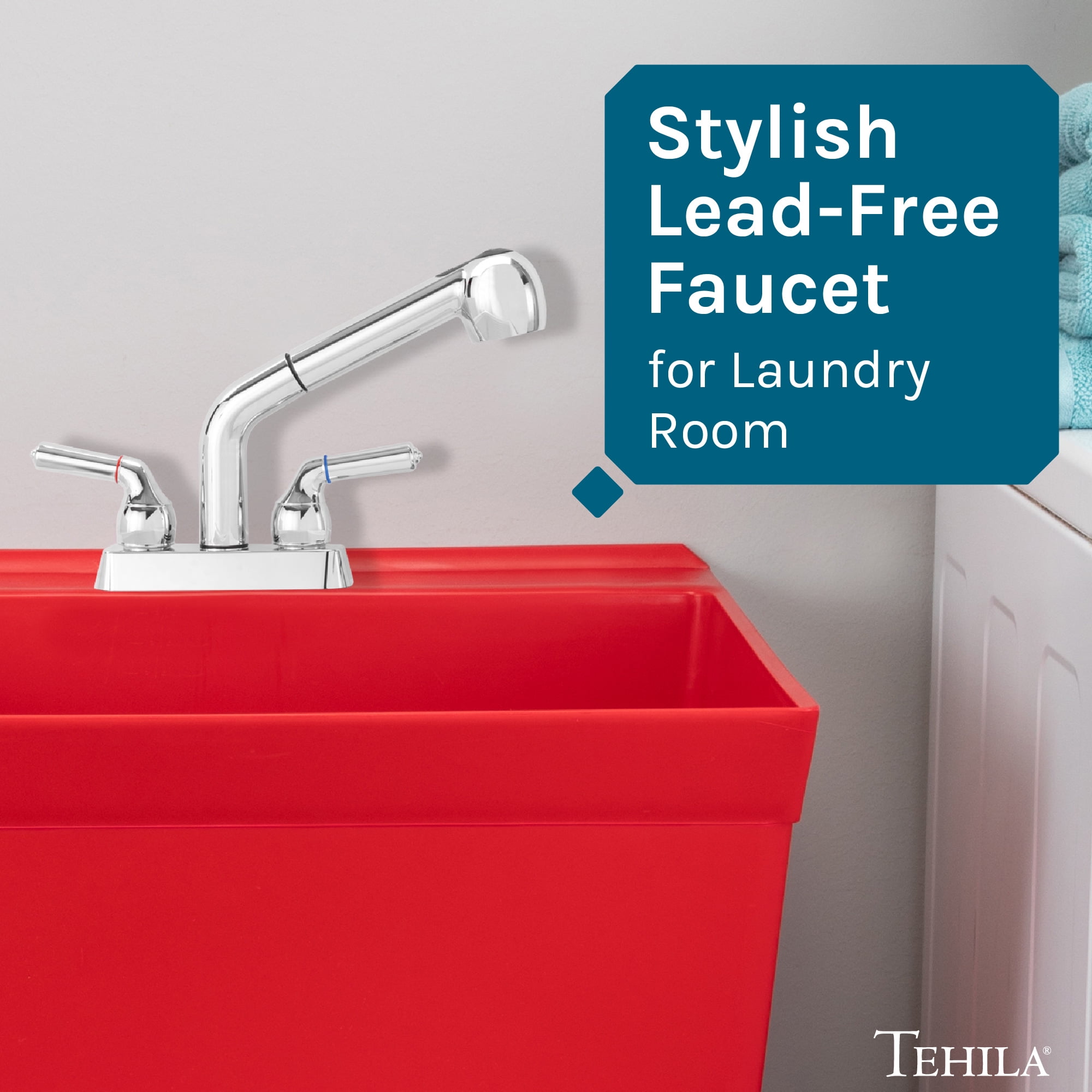 Dual-Handle Pull-Out Faucet Chrome Finish for Laundry Sink