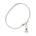 thumbnail image 2 of 6 1/4 inch Oval Eye Hook Bangle Bracelet w/ Cancer Awareness medal charm w/ July Red Swarovski Crystal, 2 of 3