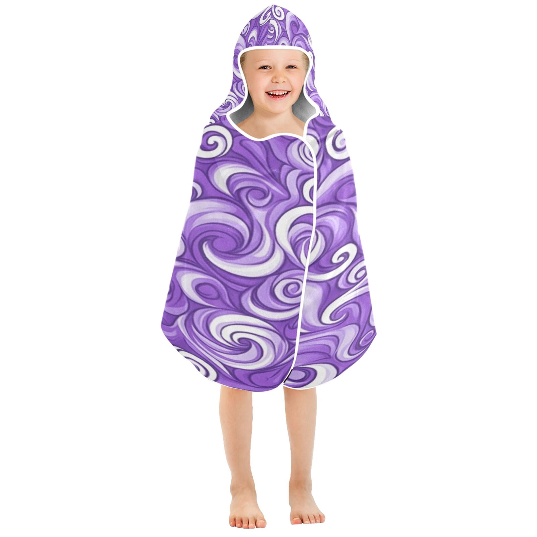 Swirling Purple Waves 50x23.5" Baby Hooded Bath Towel Poncho, Quick-Dry and Triangle Pocket, Kids' Essential