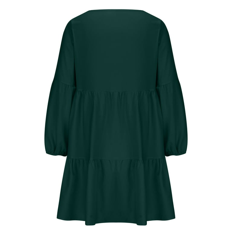 knee length dresses for ladies WOMEN'S LONG SLEEVE SMOCK WAIST FLORAL TIERED MINI DRESS
