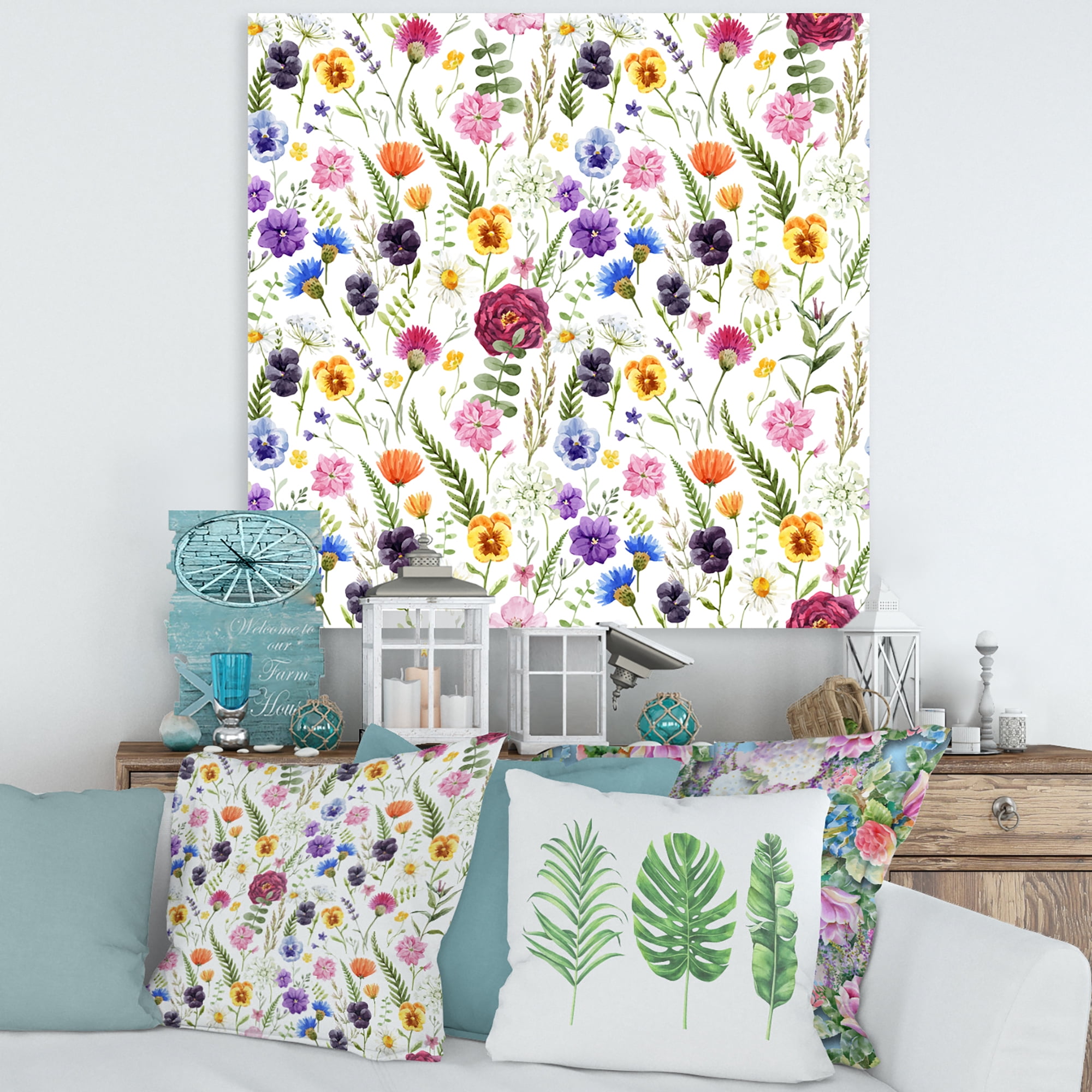 Designart ' Coloful Wildflowers Floral Pattern II ' Traditional Canvas Wall Art Print