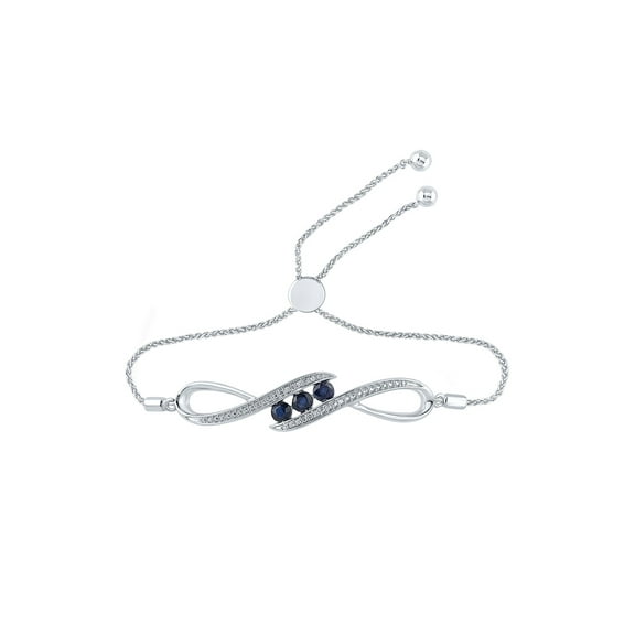 Sterling Silver Womens Round Lab-Created Blue Sapphire Bolo Bracelet 1/2 Cttw