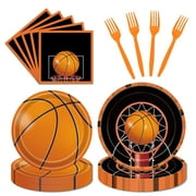 LDFDRT 96 Pcs PriNst Basketball Paper Plates and Napkins Forks Basketball Birthday Party Decorations Basketball Party Supplies,serve 24