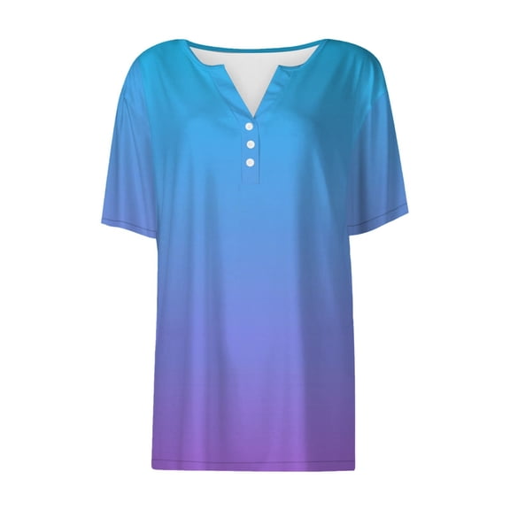 Blue T Shirts for Women's 2026 Summer Vacation Fashion V Neck Short Sleeved Shirt Casual Loose Comfortable Tunic Fashion Clothing