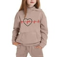 thumbnail image 4 of DAETIROS Girls 2-Piece Sweatsuit Hoodie Jogger Set, Cute Heartbeat Print Matching Outfit, Soft Kids Play & Lounge Wear Khaki Sizes 3T-14,Size 7-8T, 4 of 5