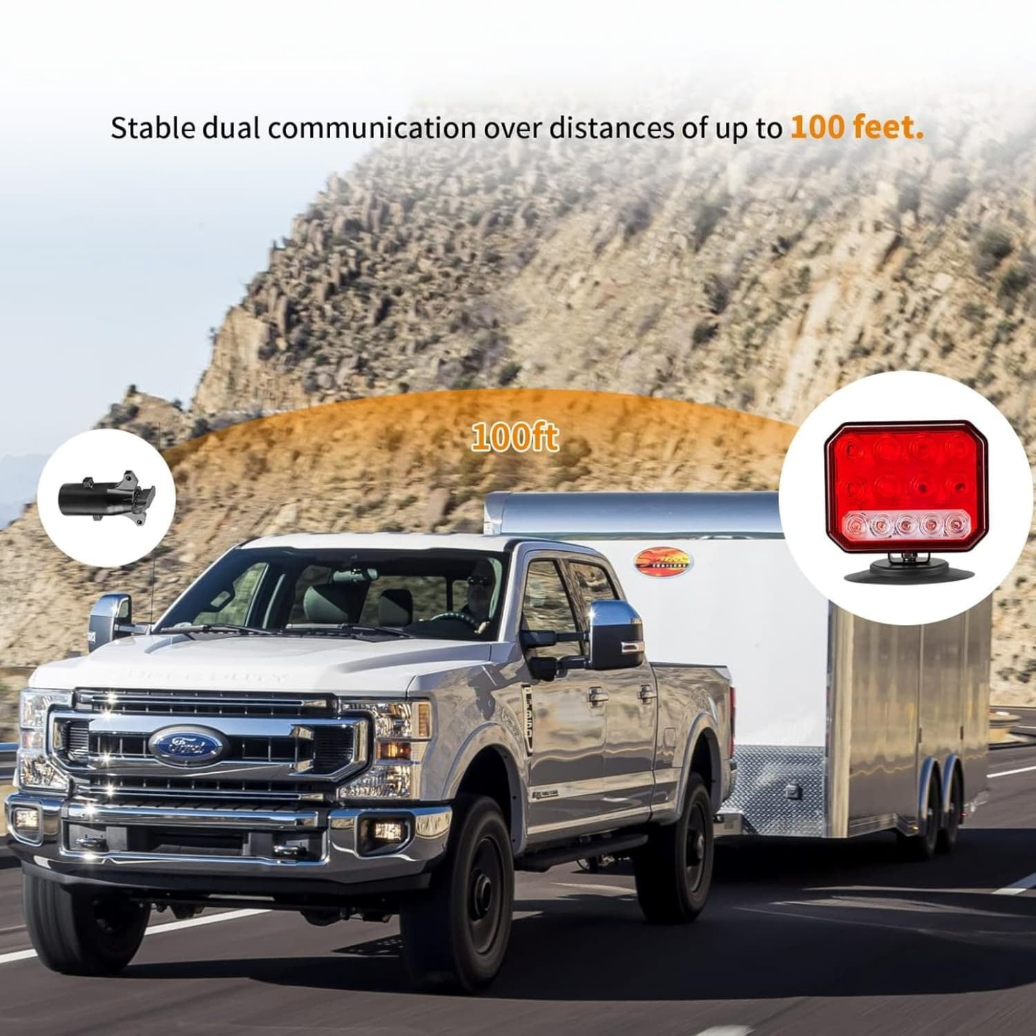 Wireless Trailer Lights Magnetic - Dual Function Magnetic Tow Light with Strobe Lights Reverse Light 2-IN-1 Towing Lights Kit for Trucks, Boat, RV, Vehicle, Caravan