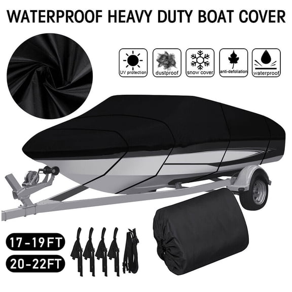 MELIVO Trailerable Heavy Duty Boat Cover, Waterproof UV Resistant Marine Cover, Outdoor Protection fits Boats 17-19ft/ 20-22ft