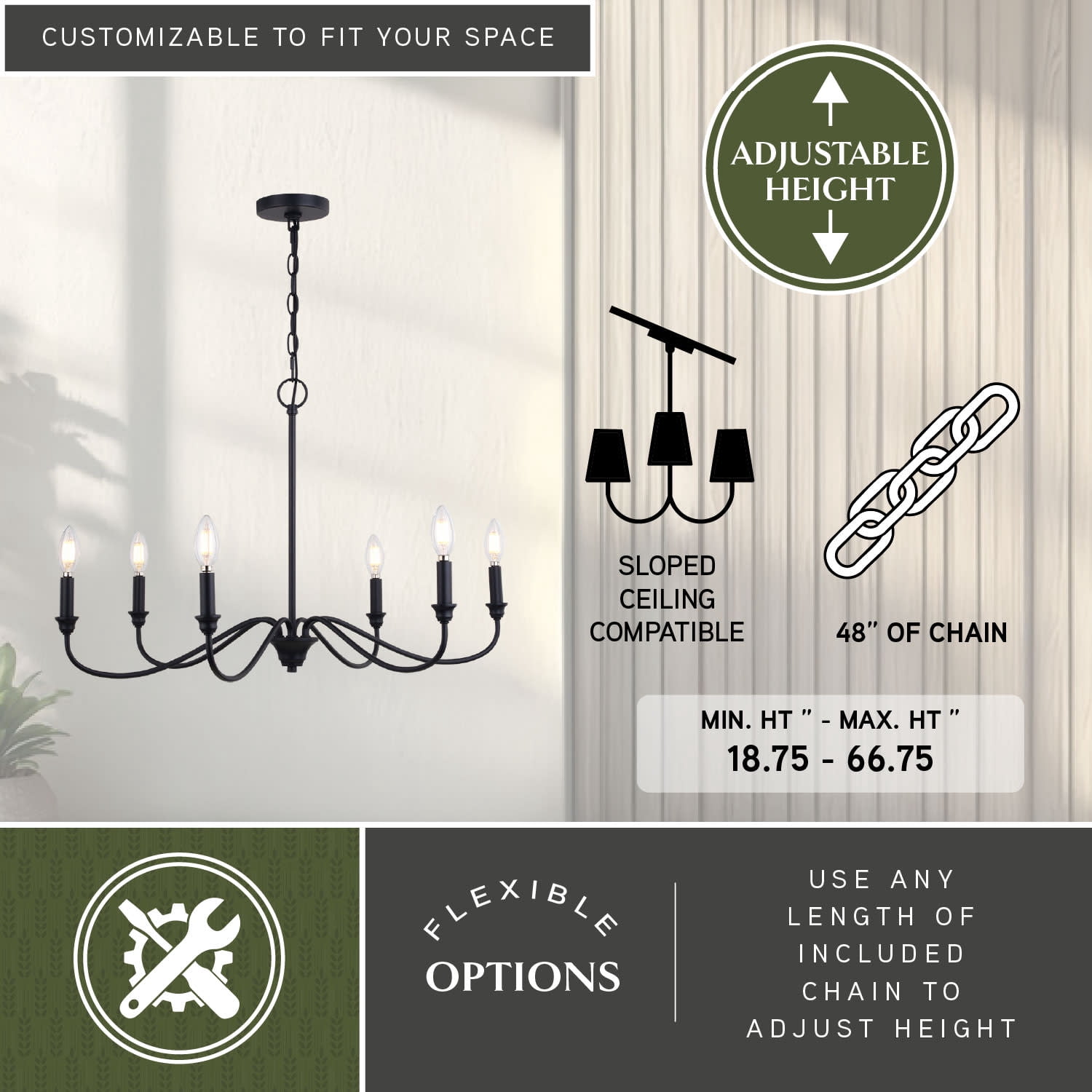 Annabelle 6 Light Matte Black Farmhouse Chandelier Candelabra