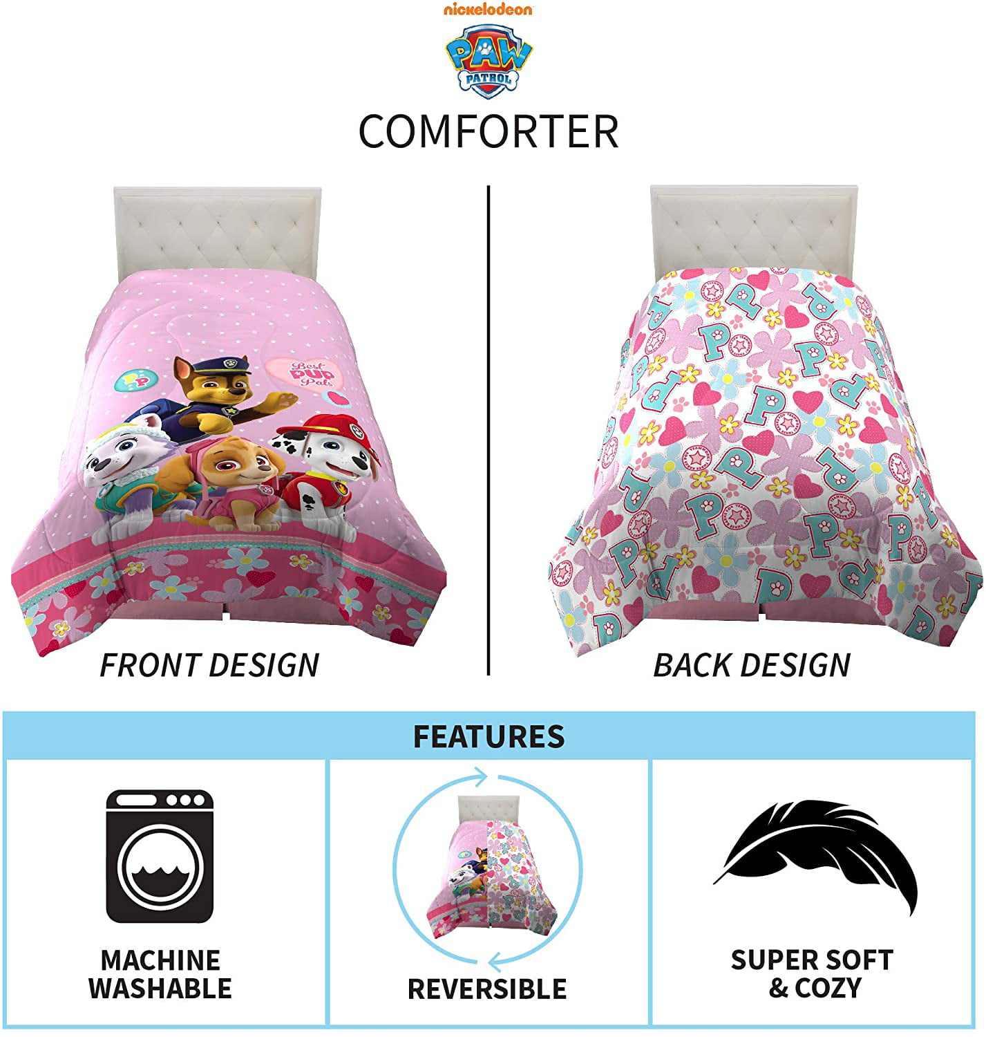 Franco Kids Bedding Super Soft Microfiber Reversible Comforter Twin/Full Size 72 x 86 Paw Patrol 